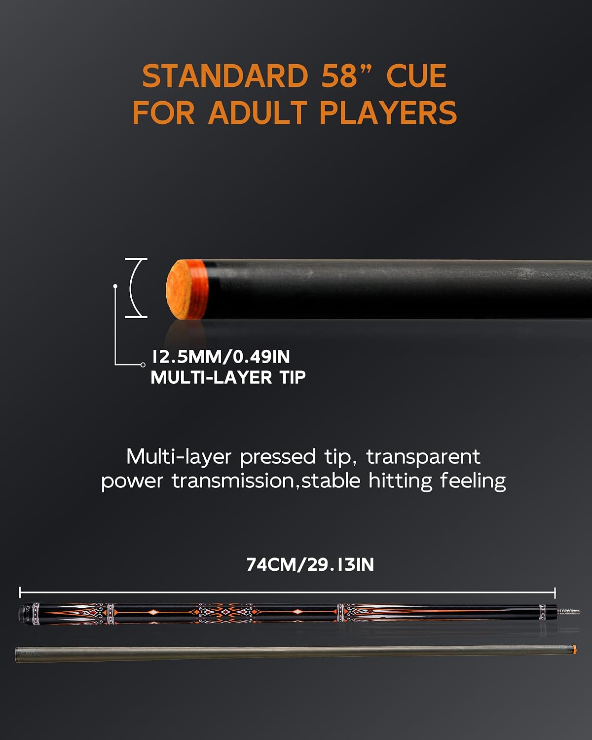 KONLLEN Carbon Fiber Pool Cue Stick 58-inch Professional Pool Sticks for Adults Full Carbon Technology Low Deflection Pool Cue Billiard Cues with 12.5mm Tip (Easy to Control, Pro Taper, Ultra-Smooth)