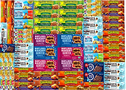 Healthy Snack Bars To Go & Bars Gift Variety Pack (Care Package 66 Count) Comes in Elegant LA Signature Gift Box -Bulk Sampler Bars Military Care