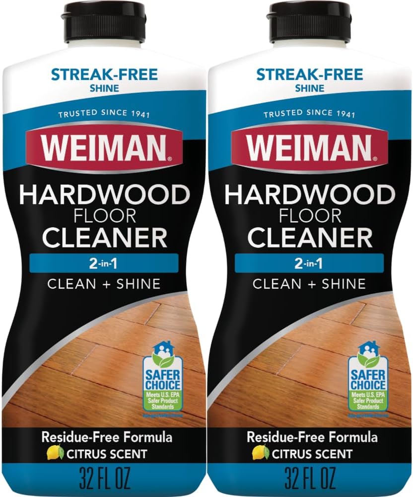 Weiman Hardwood Floor Cleaner for Finished Hardwood, Engineered Flooring, Vinyl & Laminate Surfaces - Streak-Free Shine, No Residue - 32 oz (2 PACK)