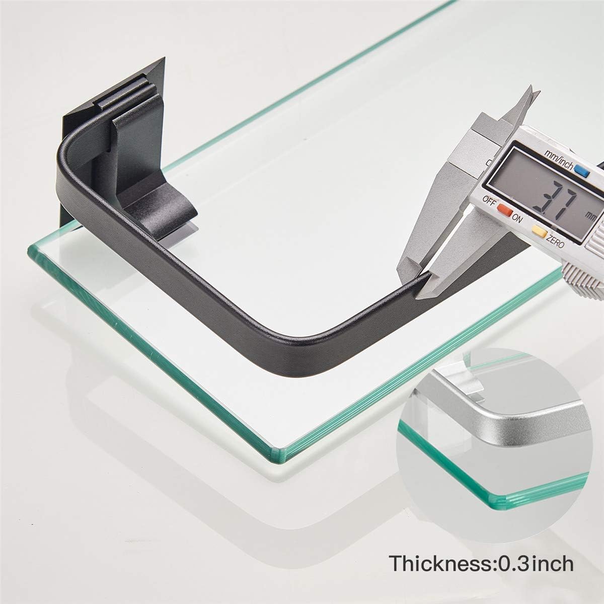 VOLPONE Bathroom Wall Shelf 15.7in Bathroom Glass Shelves Wall Mount Glass Shelf Rustproof Bathroom Wall Organizer 3 Tier (Sliver)