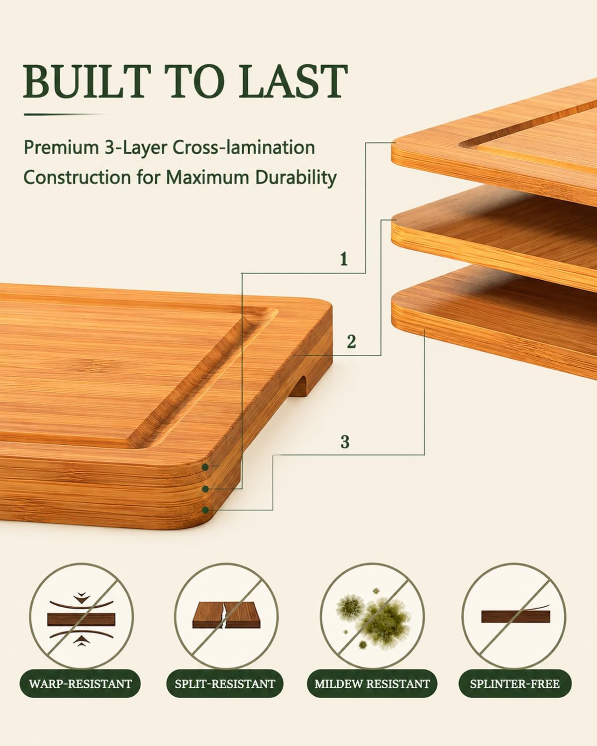 Cutting Boards for Kitchen, Wooden Chopping Board for Meat, Vegetables and Fruit, 18" x 12" XL Deep Carbonized Bamboo Board for Meal Prep, Serving, Daily Cooking and Kitchen Counter