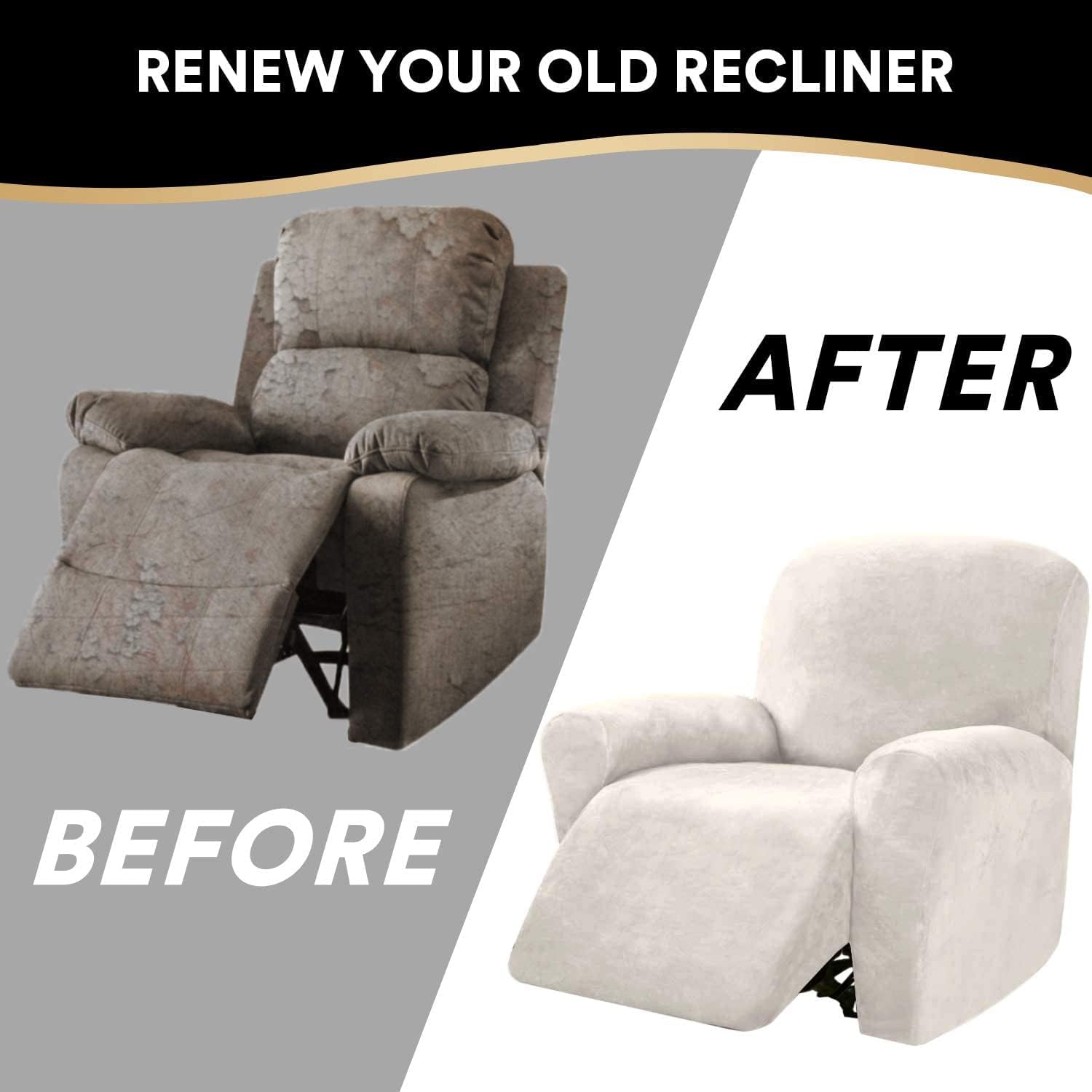 PrinceDeco Recliner Chair Cover Velvet Stretch Recliner Couch Covers 4-Pieces Style Recliner Chair Covers Recliner Cover for Reclining Chair