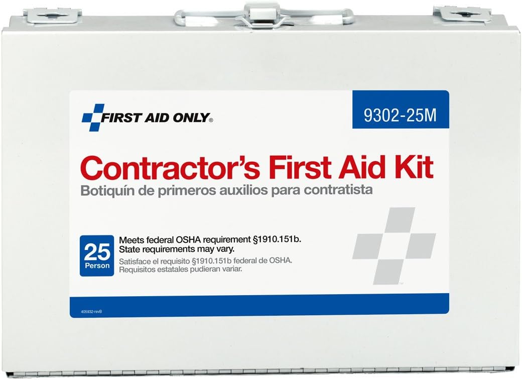 First Aid Only 9302-25M 25-Person Contractor's First Aid Kit for Home Renovation, Job Sites, and Construction Vehicles, 178 Pieces, White