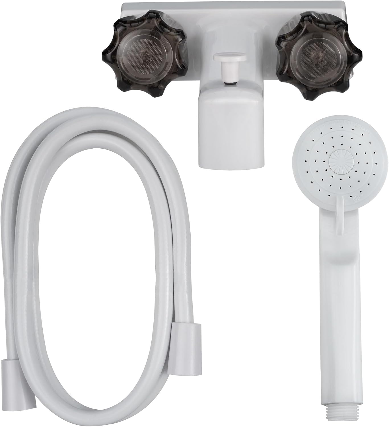 RecPro 4" RV Tub & Shower Diverter Faucet, White/Smoke, Handheld