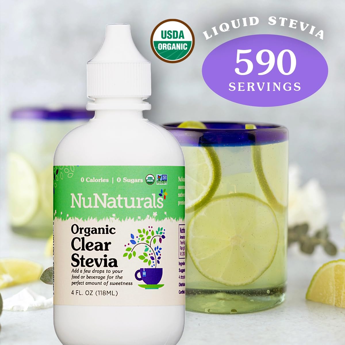 NuNaturals Organic Liquid Stevia Sweetener, Clear Unflavored, Plastic, 4oz