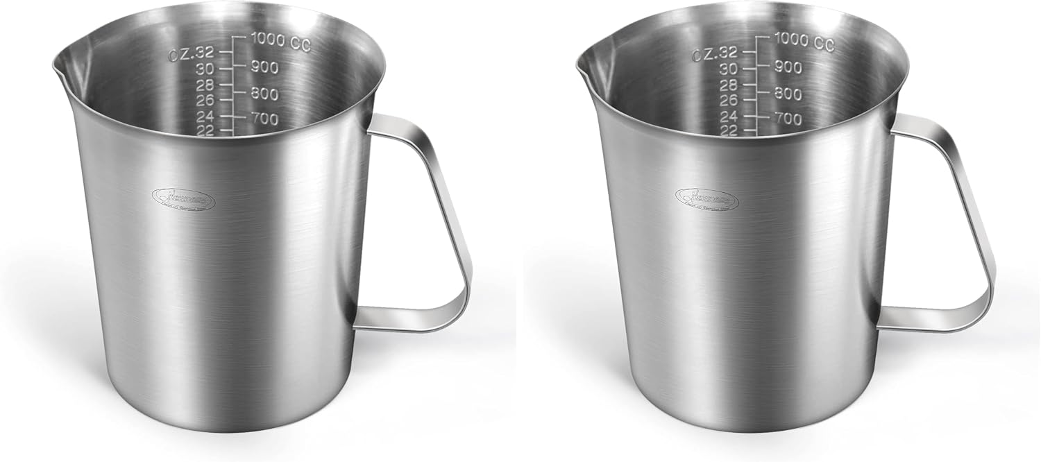 Newness Stainless Steel Measuring Cup, Metal Measuring Cup with Handle (Upgraded, 3 Marking Including Cup/ML/Ounce Scale), 16 Ounces (0.5 Liter, 2 Cup)