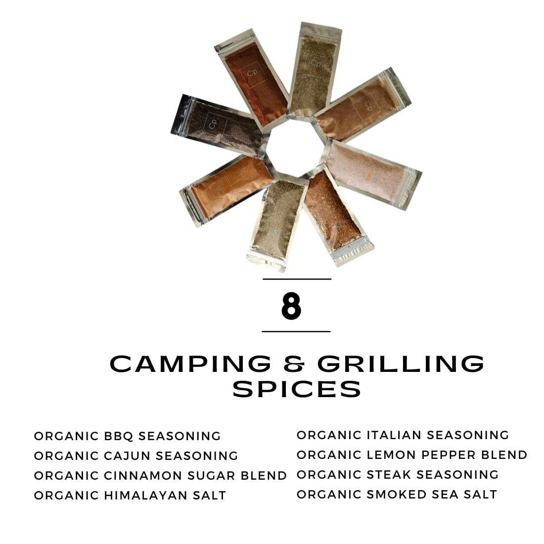 Cpise ORGANIC Camping Spice Set with 8 Essential Spices for Camping & Travel