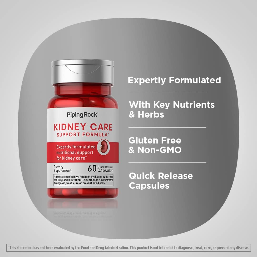 Piping Rock Kidney Support Supplement | 60 Capsules | Care & Restore Formula | For Men and Women | Non-GMO, Gluten Free