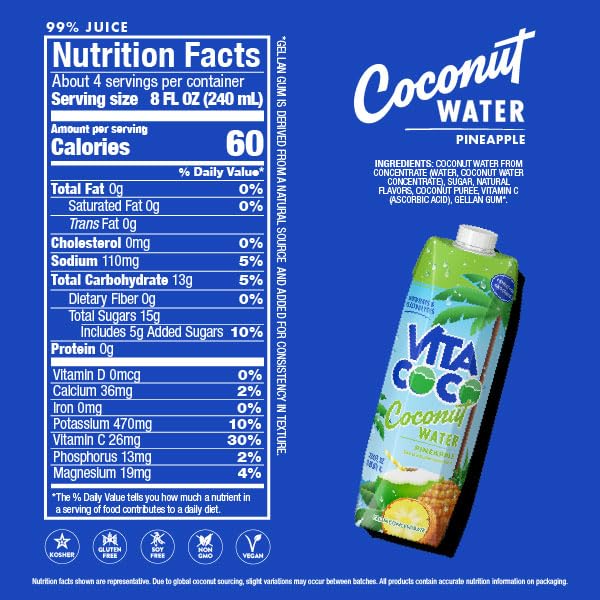Vita Coco, Coconut Water Pineapple, 33.8 Fl Oz