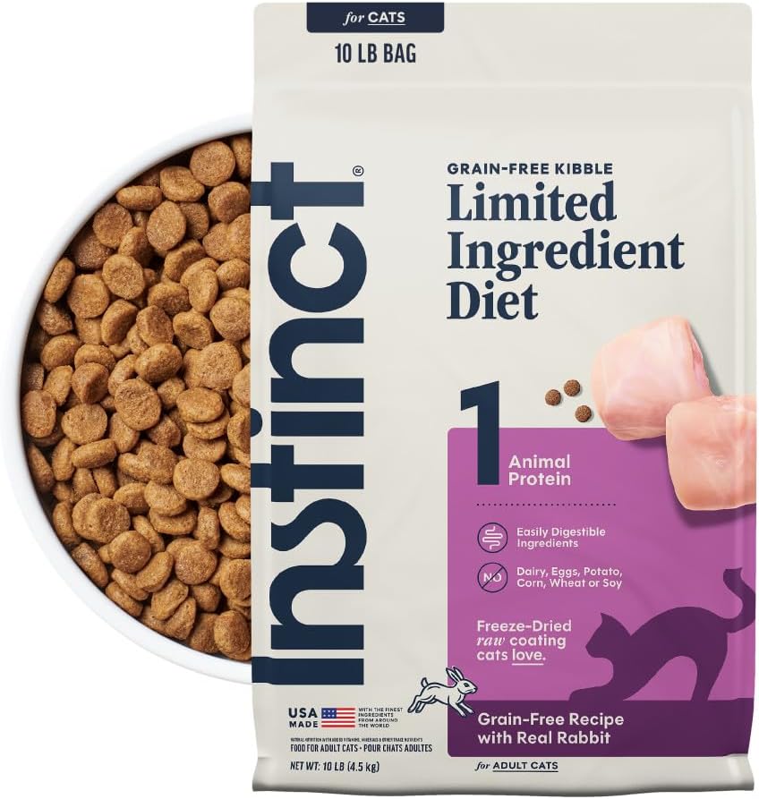 Instinct Limited Ingredient Diet Dry Cat Food, Real Rabbit, 4.5 lb. Bag | Single animal protein and vegetable recipe, raw-coated kibble, farm-raised rabbit, gentle on sensitive stomachs