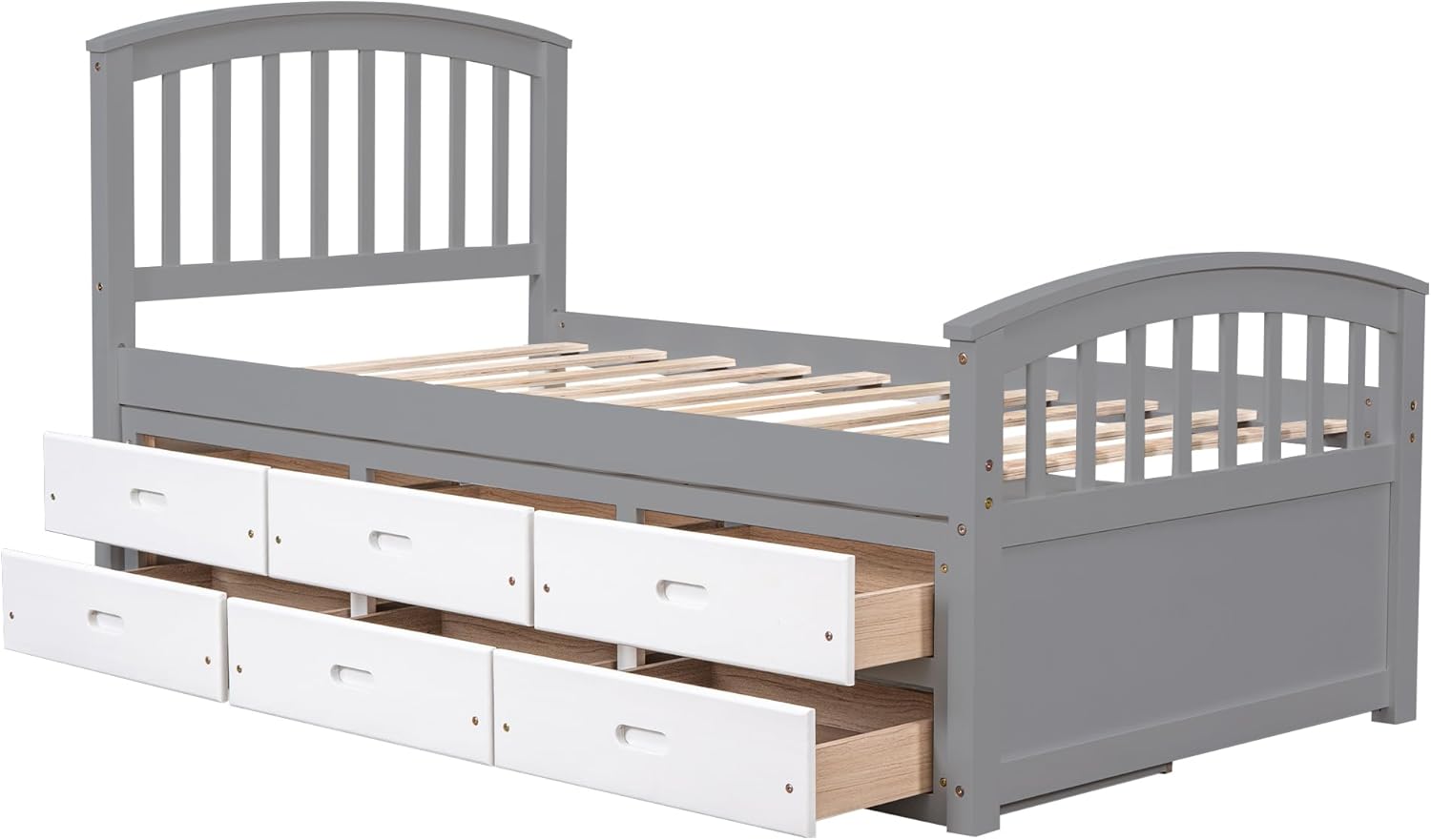 Merax Twin Size Platform Storage Bed Solid Wood Bed with 6 Drawers
