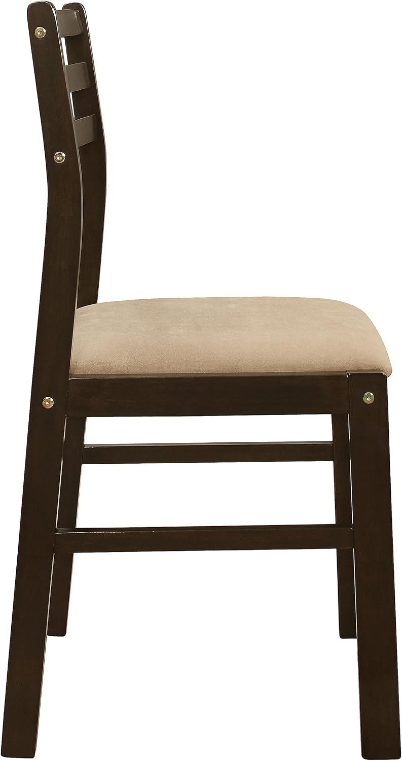 Coaster Home Furnishings 3-Piece Round Wood Dining Room Set Drop Leaf Extension Table Ladder Back Side Chairs Upholstered Seat Cushions Cappuccino