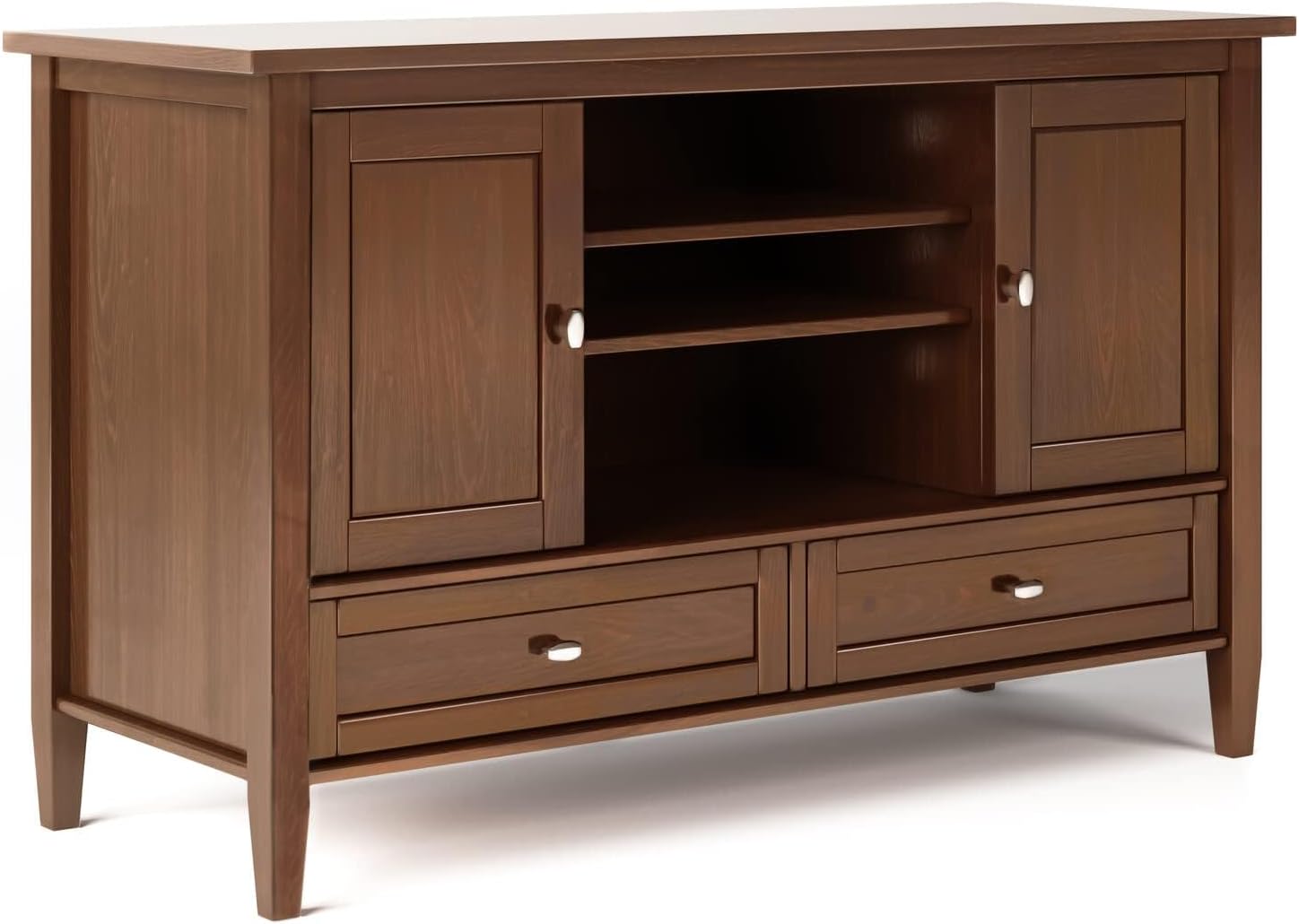 SIMPLIHOME Warm Shaker 47" Wide Solid Wood TV Stand in Light Golden Brown