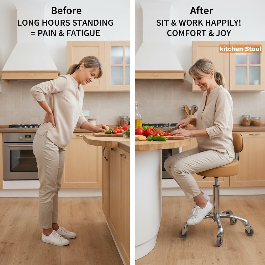 Kaleurrier Rolling Stool with Back Rest: Swivel Chair Adjustable Height