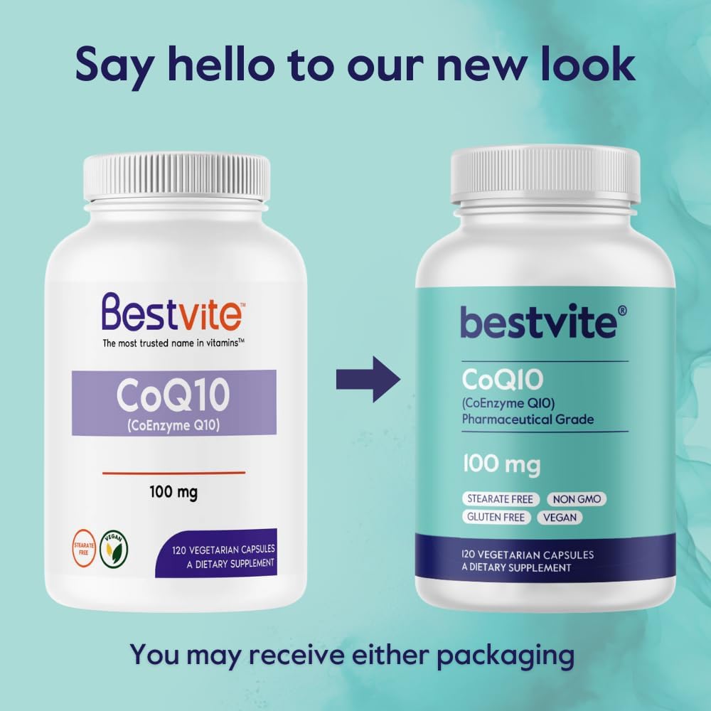 BESTVITE Coenzyme CoQ10 100mg (120 Vegetarian Capsules) Naturally Fermented - No Stearates - No Fillers - Vegan - Non GMO - Gluten Free | Vegan - Gluten Free - Non GMO - Coenzyme Q10 Supplement - Antioxidant for Heart & Energy Support* - Easy to Swallow…
