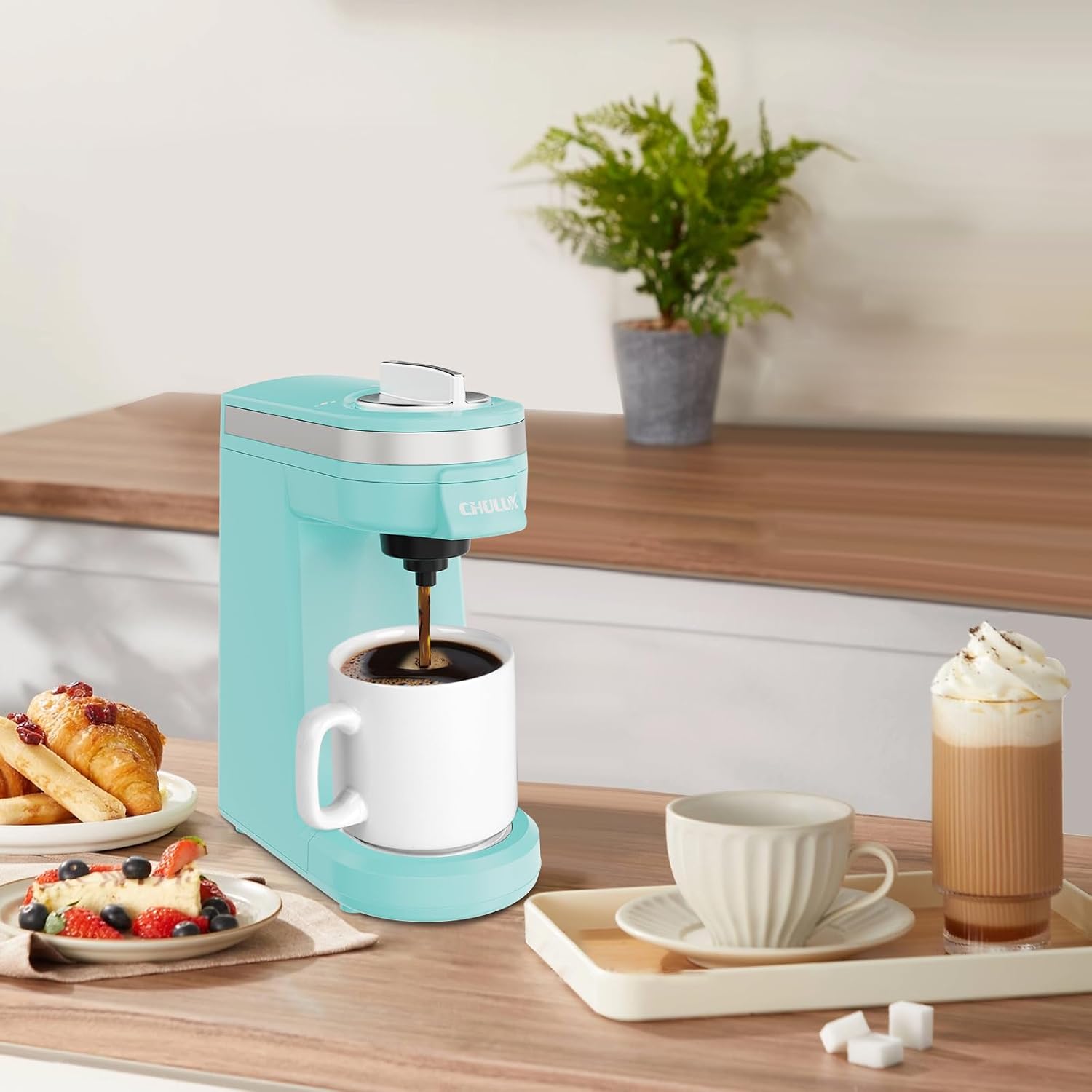 CHULUX Mini Single Serve Coffee Maker for K Pod, Brew Up to 12oz Cup, Black | Fast-Heating Boiler System, Single Cup Brewing, Portable Compact Design, Four-Hole Multi-Stream Needle, Adjustable Drip Tray