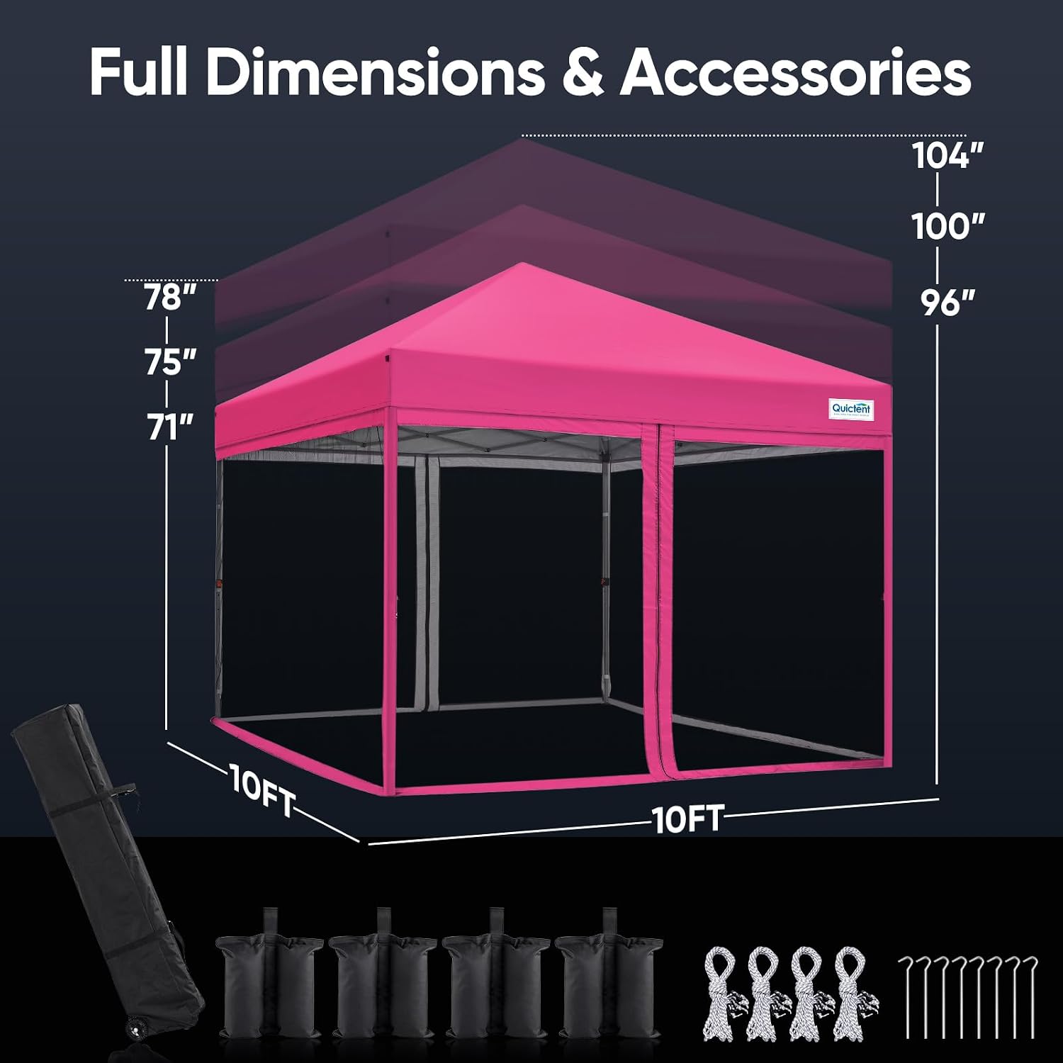 Quictent 10'x10' Pop up Screened Canopy Tent with Mosquito Netting | Portable Easy up Outdoor Screen House Shelter for Patio, Camping and Picnic, Includes Wheeled Carry Bag