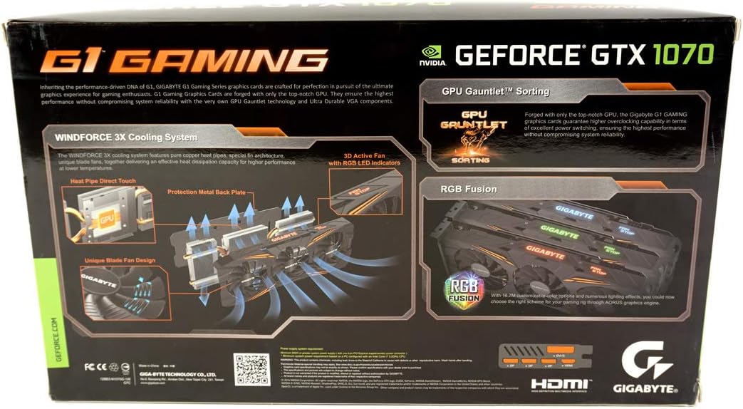 Gigabyte GeForce GTX 1070 G1 Gaming Video/Graphics Cards GV-N1070G1 GAMING-8GD (Renewed)