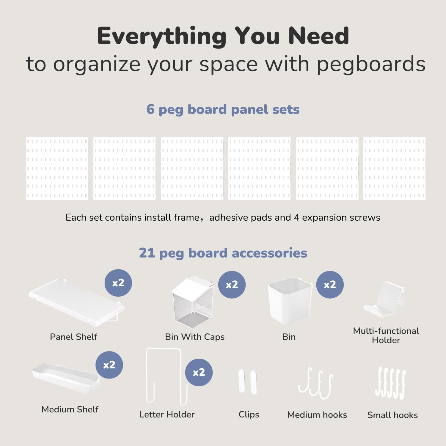 Keepo Peg Board Wall Organizer – Plastic Pegboard Panels, Modular Peg Board Storage System For Home Office, Craft Room, Gaming Setup (White