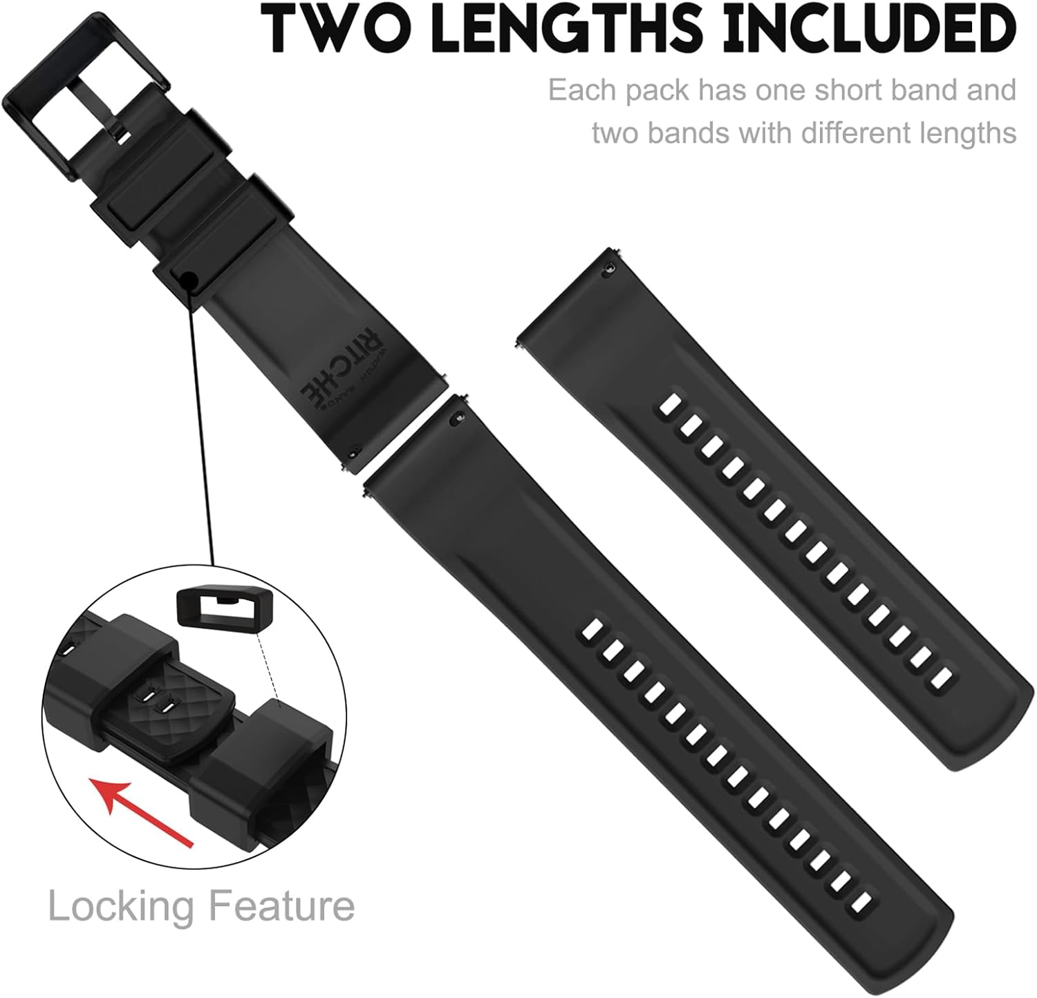 Ritche Christmas Gift Silicone Watch Bands 18mm 20mm 22mm 24mm Quick Release Rubber Watch Bands for Men, White Elephant Gifts