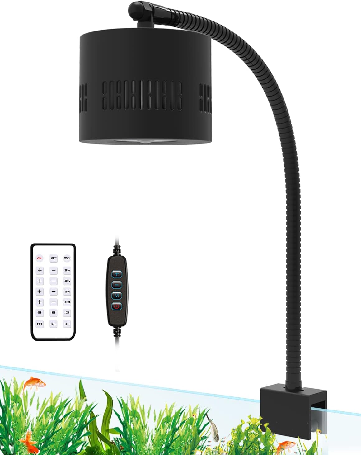 Lominie LED Aquarium Light, Planted Tank Light 4 Channels Remote Control 6500K Aquarium LED Lamp for Freshwater Fish Tank Refugium with Gooseneck (A20 Freshwater)
