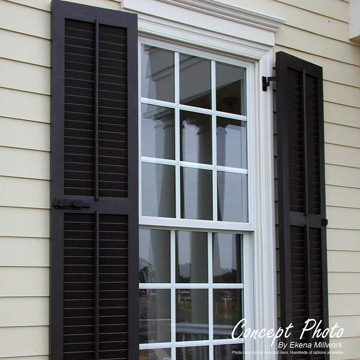 18"W x 60"H True Fit PVC Two Equal Louver Shutters, Unfinished (Per Pair - Hardware Not Included)