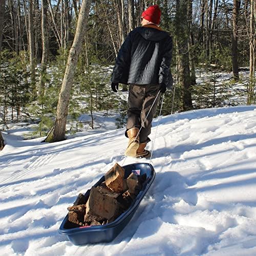Flexible Flyer Winter Trek 3-Person Large Snow Sled – 5.5 ft Heavy-Duty Plastic Toboggan Pull Sled for Downhill Fun, Utility, Ice Fishing