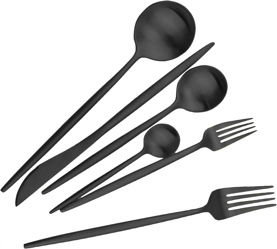 JASHII Luxury 18/10 Rainbow Flatware Set - 304 Stainless Steel Colorful Cutlery - 5-Piece Adaline Royal Modern Satin Finish for Birthday