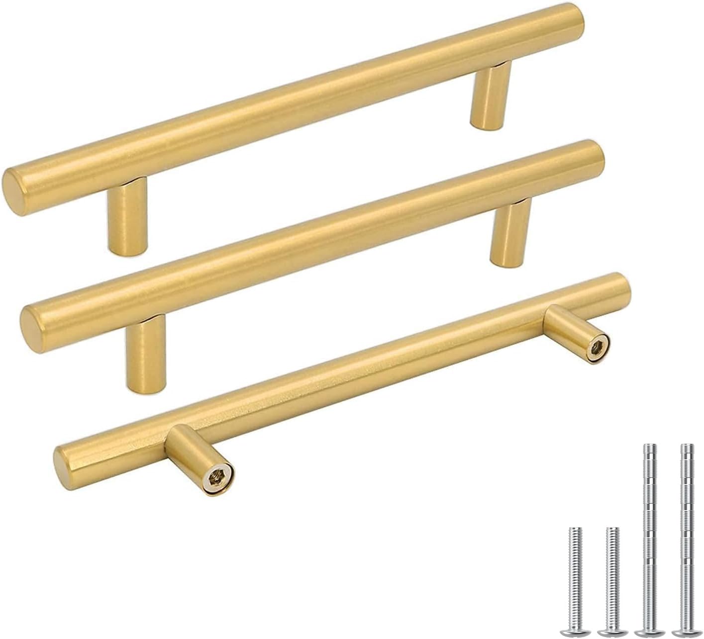 Goldenwarm 5 Pack 3 inch Gold Cabinet Handles Brushed Gold Cabinet Pulls | Gold Dresser Drawer Handles Stainless Steel Drawer Pulls for Kitchen Bathroom Bedroom, Easy to Install