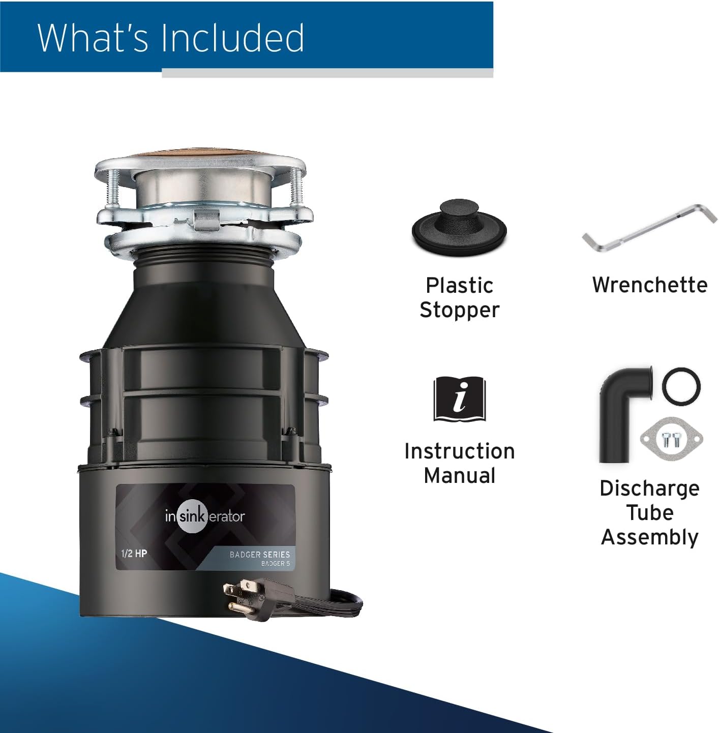 InSinkErator Badger 1 Garbage Disposal with Power Cord, Badger Series 1/3 HP Continuous Feed Food Waste Disposer