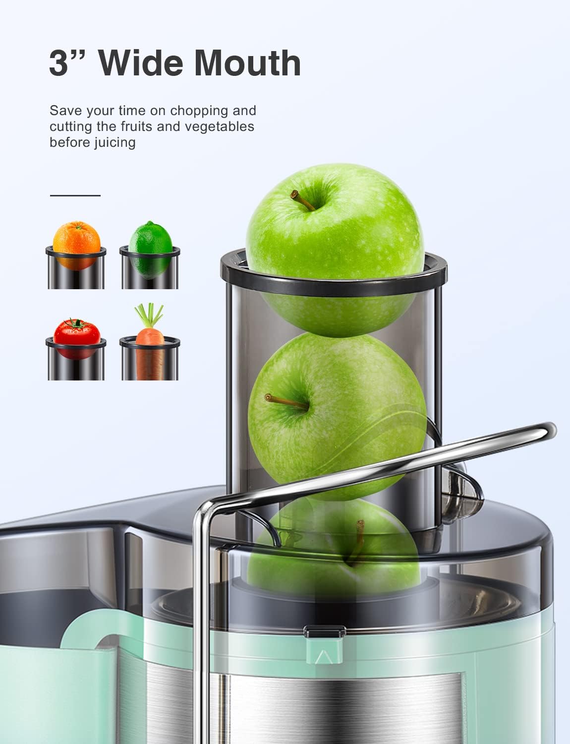 QCen Juicer Machine 500W Centrifugal Juicer with Extra Wide Feed Chute