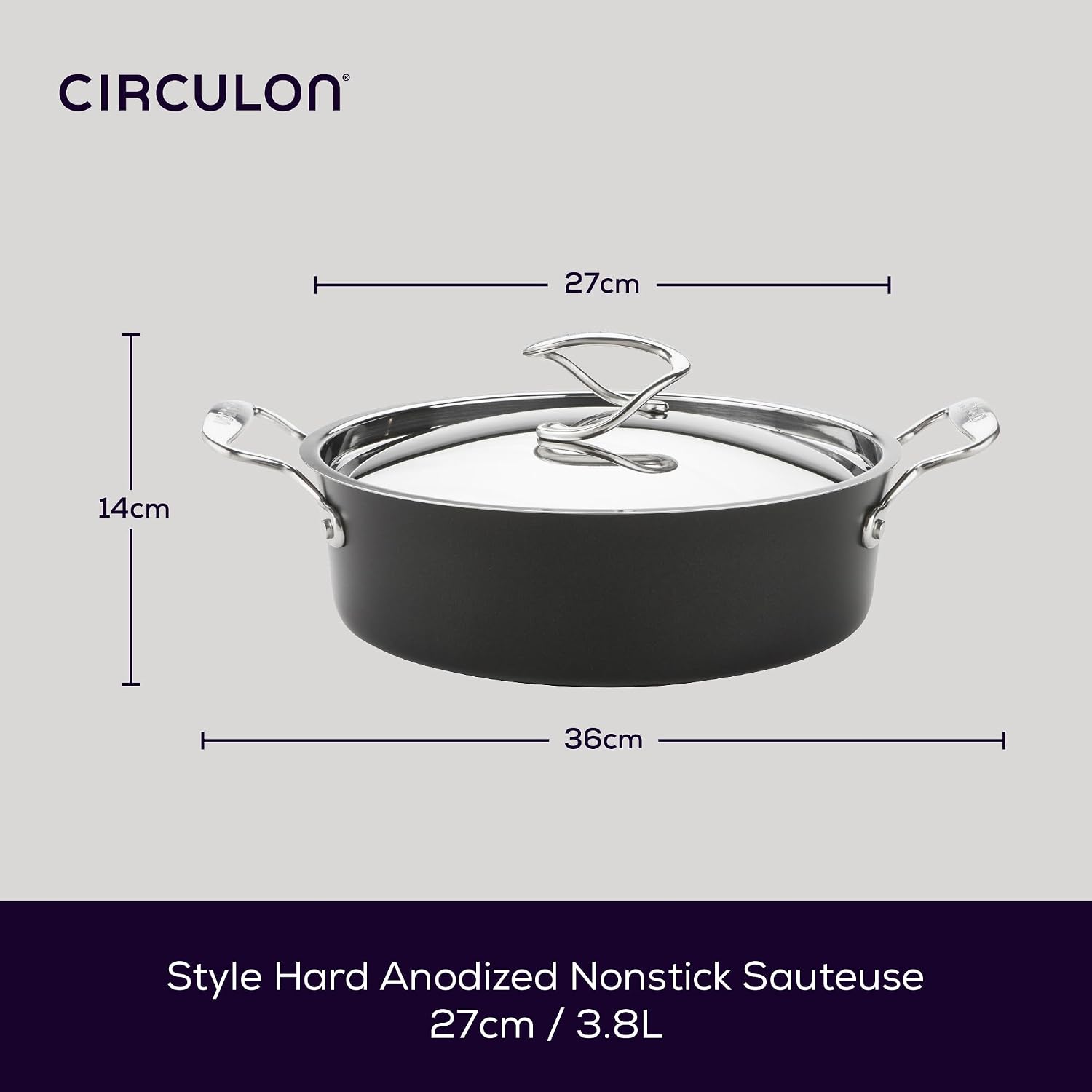 Circulon Style Hard Anodised Sauteuse, 24cm/2.8L