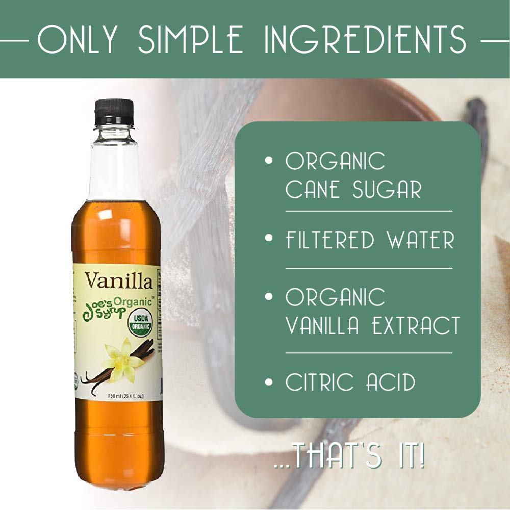 Joe’s Syrup Organic Flavored Syrup, Organic Strawberry, 750 ml | Vegan, gluten-free, Non-GMO, no HFCS; for cocktails & desserts