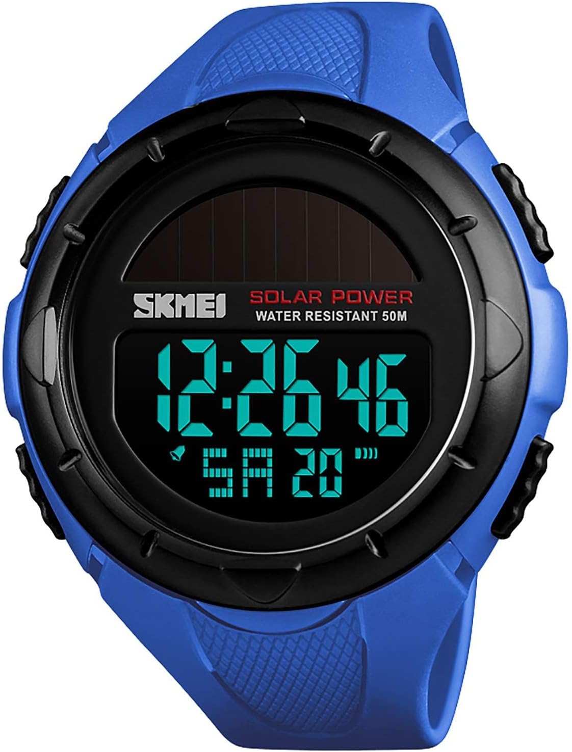 Gosasa Men's Outdoor Sports Multifunction Solar Power LED Digital Watches 50M Water Resistant (Black)