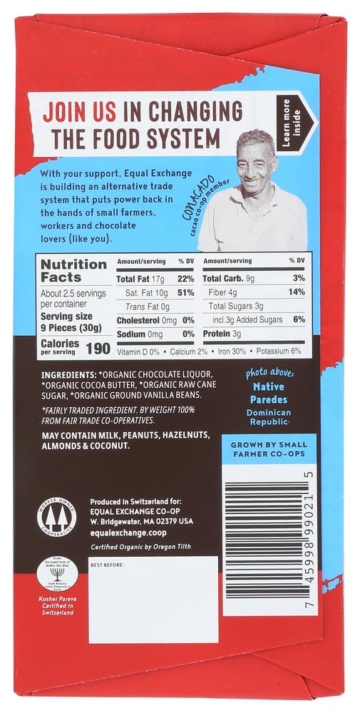 Equal Exchange Organic Chocolate Extreme Dark 88%, 2.8 Oz, 6-pack