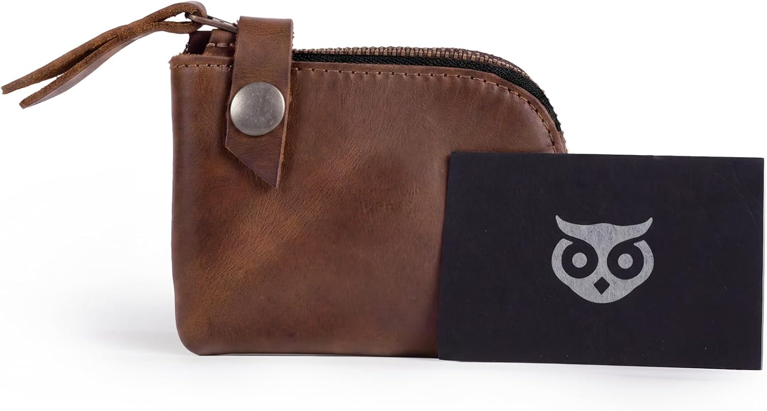 Hide & Drink, Leather Zippered Wallet, Holds Up to 6 Cards Plus Folded Bills, Pouch Organizer, Cash Holder, Travel Essentials, Mini, Pocket-Size, Handmade (Bourbon Brown)