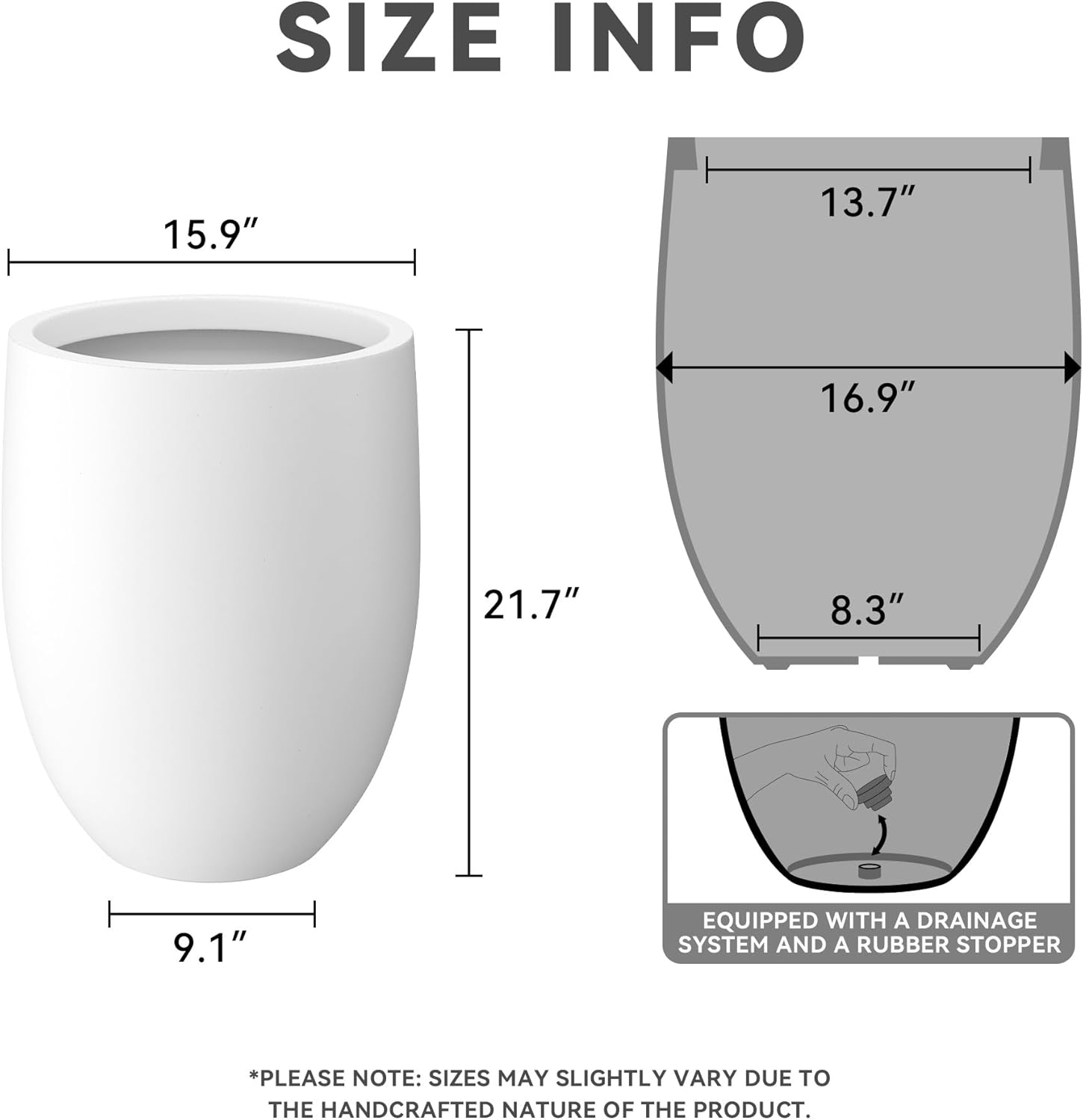 Kante Tall Concrete Planter 21.7" Modern White Floor Pot for Indoor Outdoor