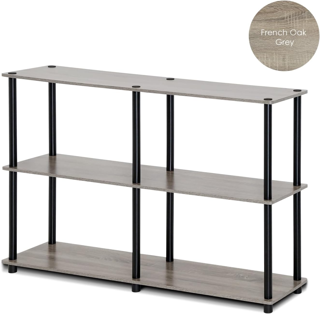 Furinno TURN-N-TUBE Storage Shelves, 3-Tier 47.4 Wide Book Shelf, Corner Shelf, Toolless Open Shelves, for Organization and Storage, Living Room, Garage, Home Office, Black