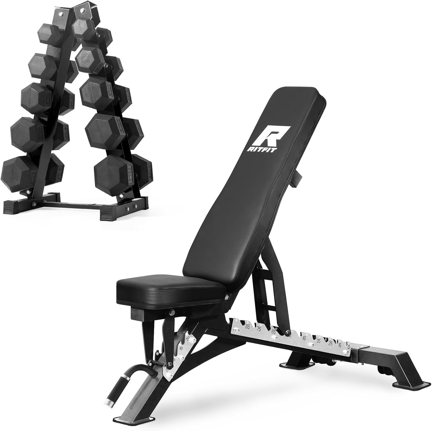 RitFit Rubber Coated Hex Dumbbell Weights Set for Home Gym | Cast Iron Core, Anti-Slip Knurled Chrome Handle, Hexagon Anti-Roll, Heavy-Duty Dumbbell Set for Strength Training