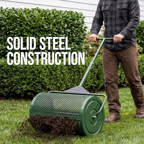 Best Choice Products Compost Spreader, 24-Inch Peat Moss Spreader, Heavy-Duty Steel Lawn & Soil Spreader for Topdressing, Sand, Manure & Mulch