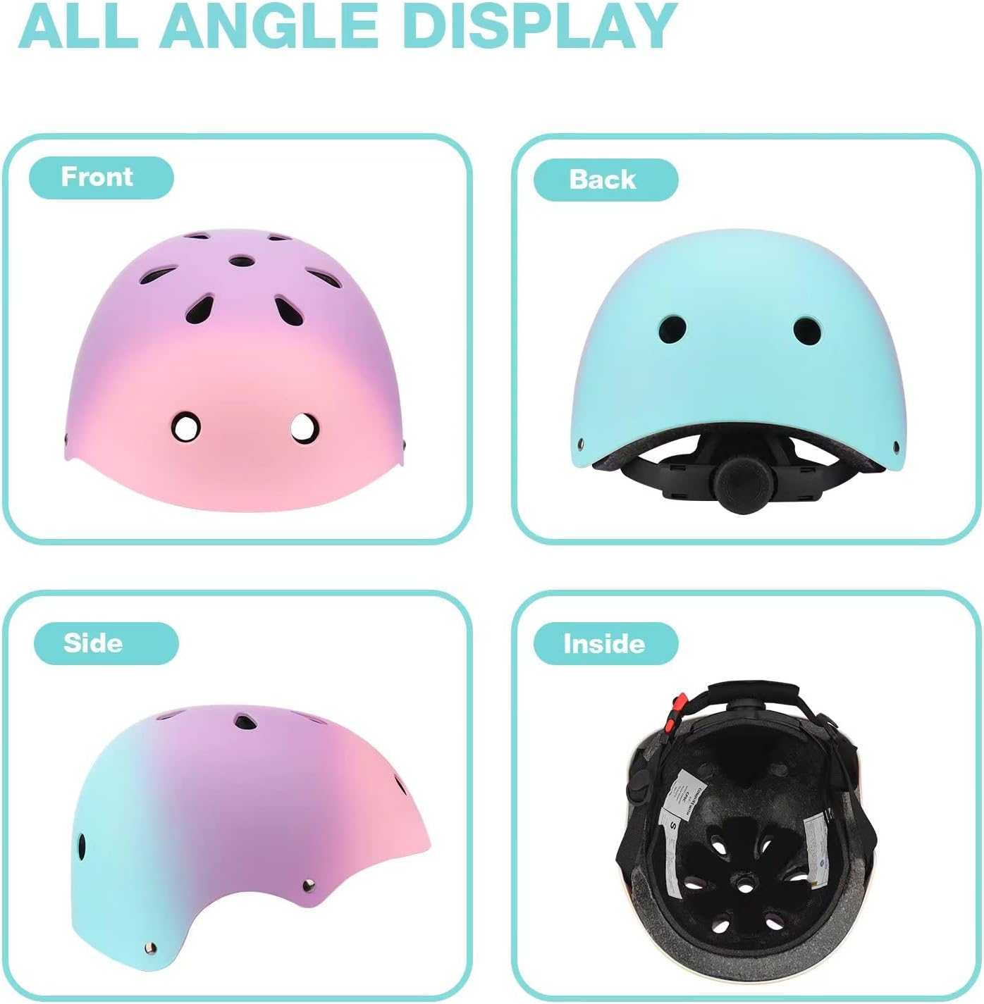 Color Gradient Adjustable Kids Bike Helmet Toddler Helmets for 3-5-8-14 Years Kids Girls Boys Youth Bicycle Helmet for Scooter Balance Bike Roller