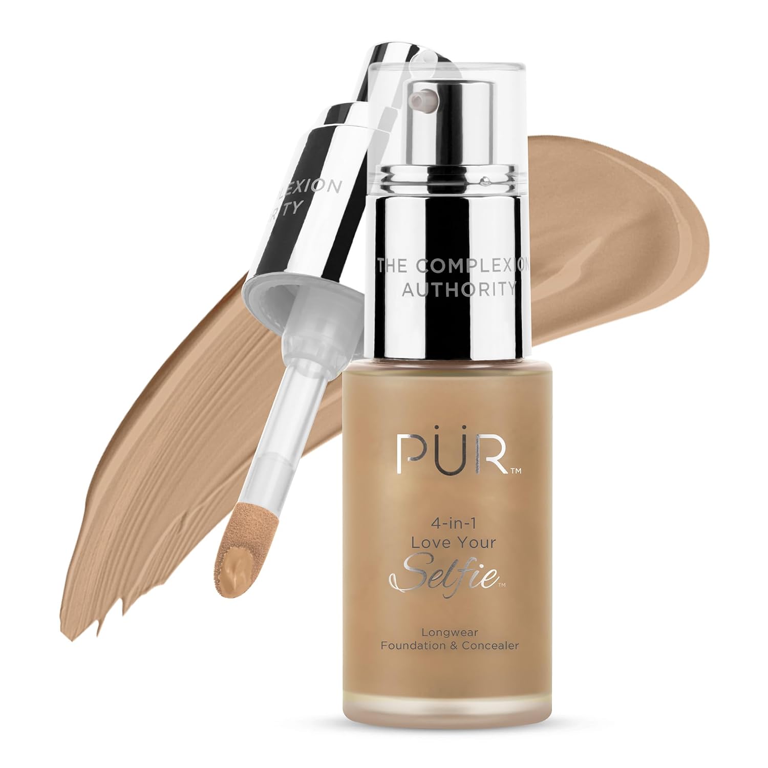 PÜR MINERALS 4-in-1 Love Your Selfie Foundation & Concealer - Longwear Medium-to-Full Coverage Liquid Makeup Foundation with Hydrating Blend for Refined-Looking, Natural Beauty Glow & Skin Texture