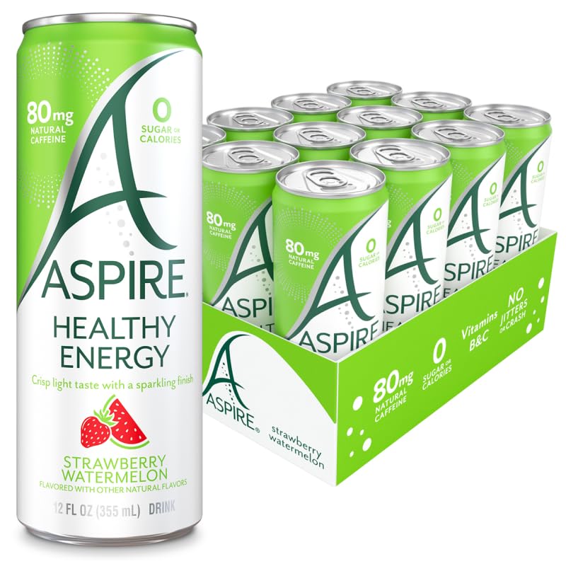 ASPIRE® Raspberry Acai, Healthy Energy Drink 80mg Natural Caffeine, Zero Sugar No Carbs Keto Friendly, 12 Pack Green Tea Sugar Free Drink Low Caffeine Zero Calorie