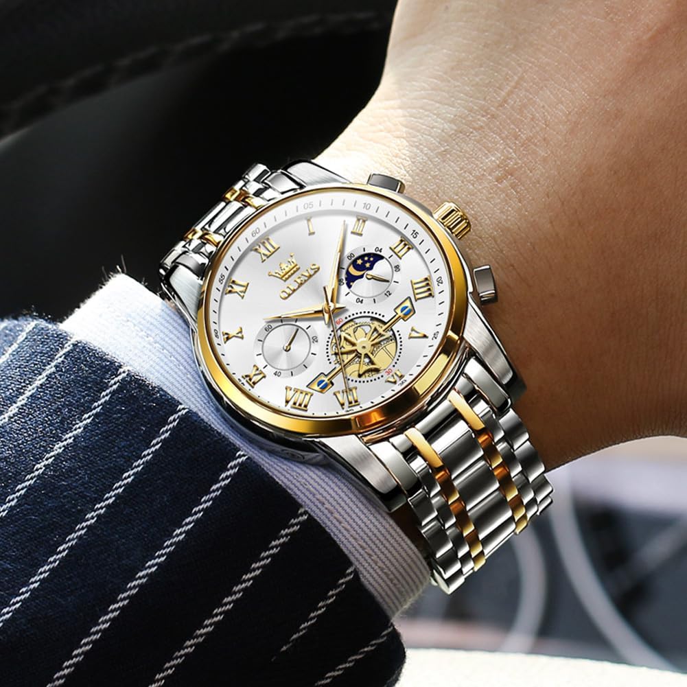 OLEVS Watch Men Luxury Dress Stainless Steel Date Analog Watch Waterproof
