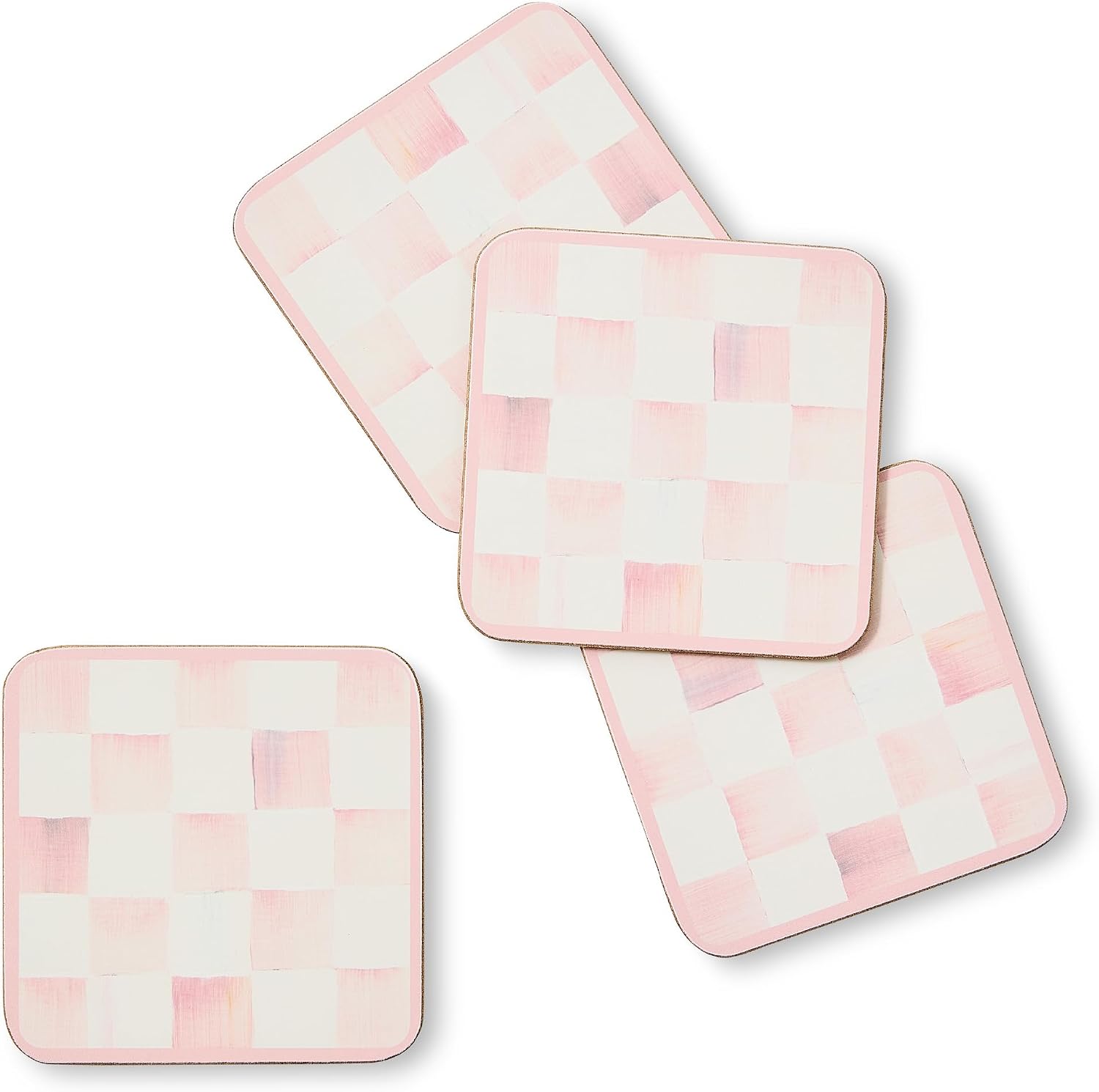 MACKENZIE-CHILDS Square Coasters Set, Black-and-White Courtly Check | Hand-painted design, made from MDF with a cork back, table coasters for drinks, 4" square, set of 4