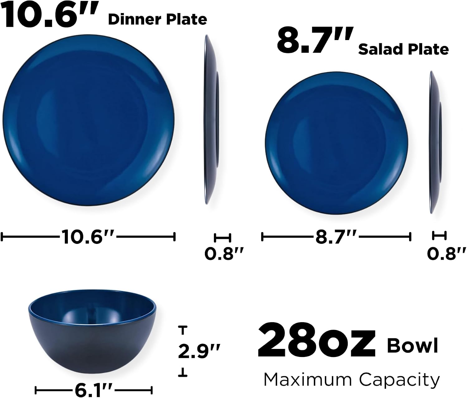 TP 18-Piece Dinnerware Set, Melamine Dishes Set with Bowls and Plates, Service for 6, Non-breakable Lightweight Dining Tableware, Teal