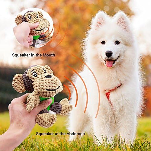 Raffaelo Dog Toys, Teeth Cleaning Squeaky Monkey Stuffed Chew Toys 5.9-6.3"