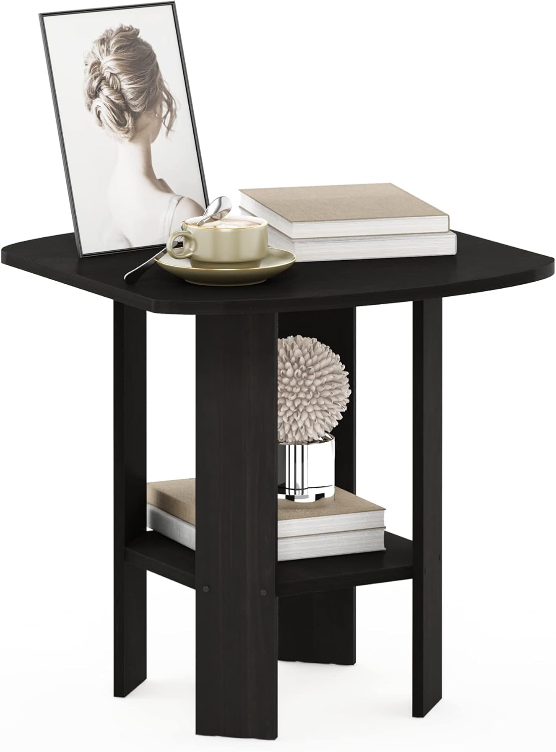 Furinno SIMPLE DESIGN Side Table, 2-Tier Modern End Table with Soft Edges, Open Shelves Night Stand, Bedside Table, for Living Room, Bedroom, French Oak