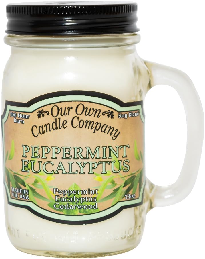 Balsam Pine Scented Mason Jar Candle, Our Own Candle Company, 13 oz | Clean, fresh Balsam-pine-tree scent; soy blend wax; lead-free wick with patented straightener; long lasting