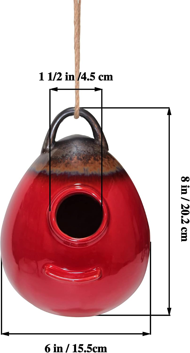 Kimdio Birdhouse Ceramic Hanging Birdhouses Bird Hut Hanging Outdoor Birdhouse for Wild Birds, Finch, Cardinal, and Bluebird - Blue